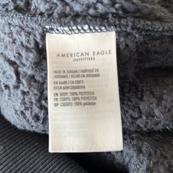 AMERICAN EAGLE Teddy Bear Fleece XS Pullover Blue Off White Striped Long Sleeve - Picture 12 of 12